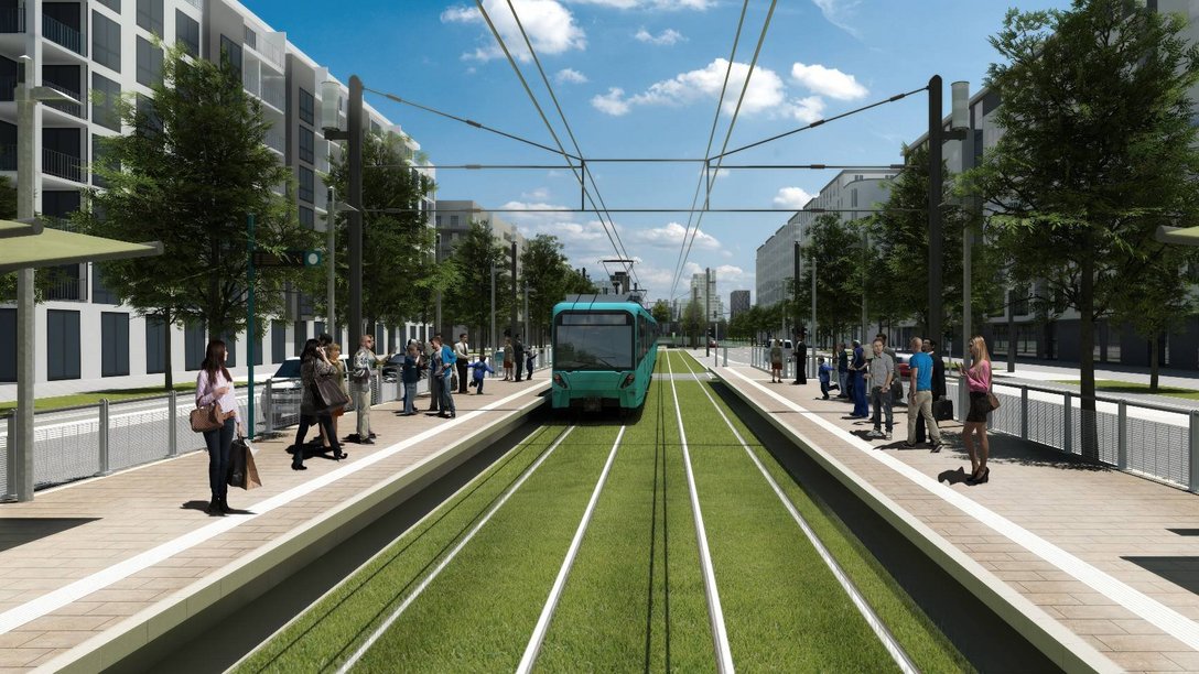 Visualisierung einer der neuen Haltestellen der U-Bahnlinie U5 in Frankfurt am Main, Deutschland