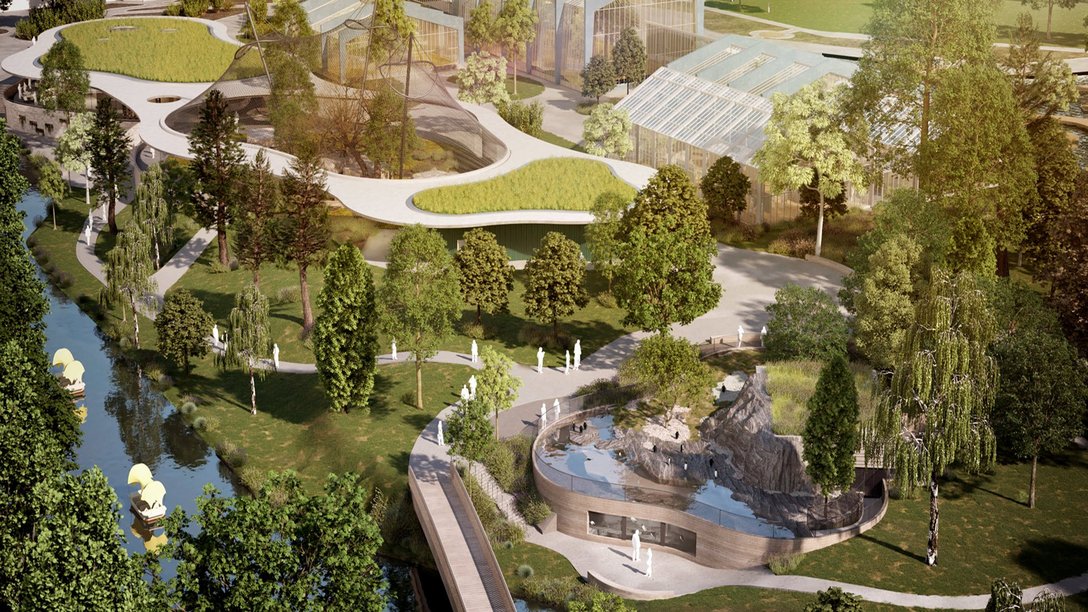 Visualisierung einer Nahaufnahme der Neuen Parkmitte des Luisenparks in Mannheim, Deutschland