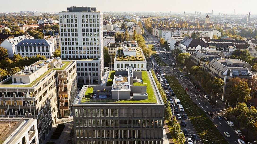 Schwabinger Tor in München, Deutschland, aus der Vogelperspektive