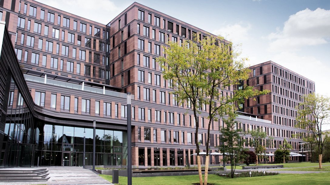 Entrance area of the Campus Frankfurt School of Finance & Management in Frankfurt/Main, Germany