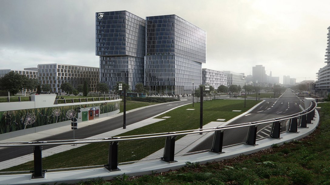 Visualization of Europa Tower in Frankfurt/Main, Germany, as seen from across the street