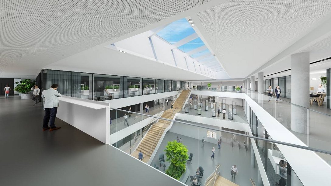 Visualization of the foyer at ZEISS high-tech complex in Jena, Germany